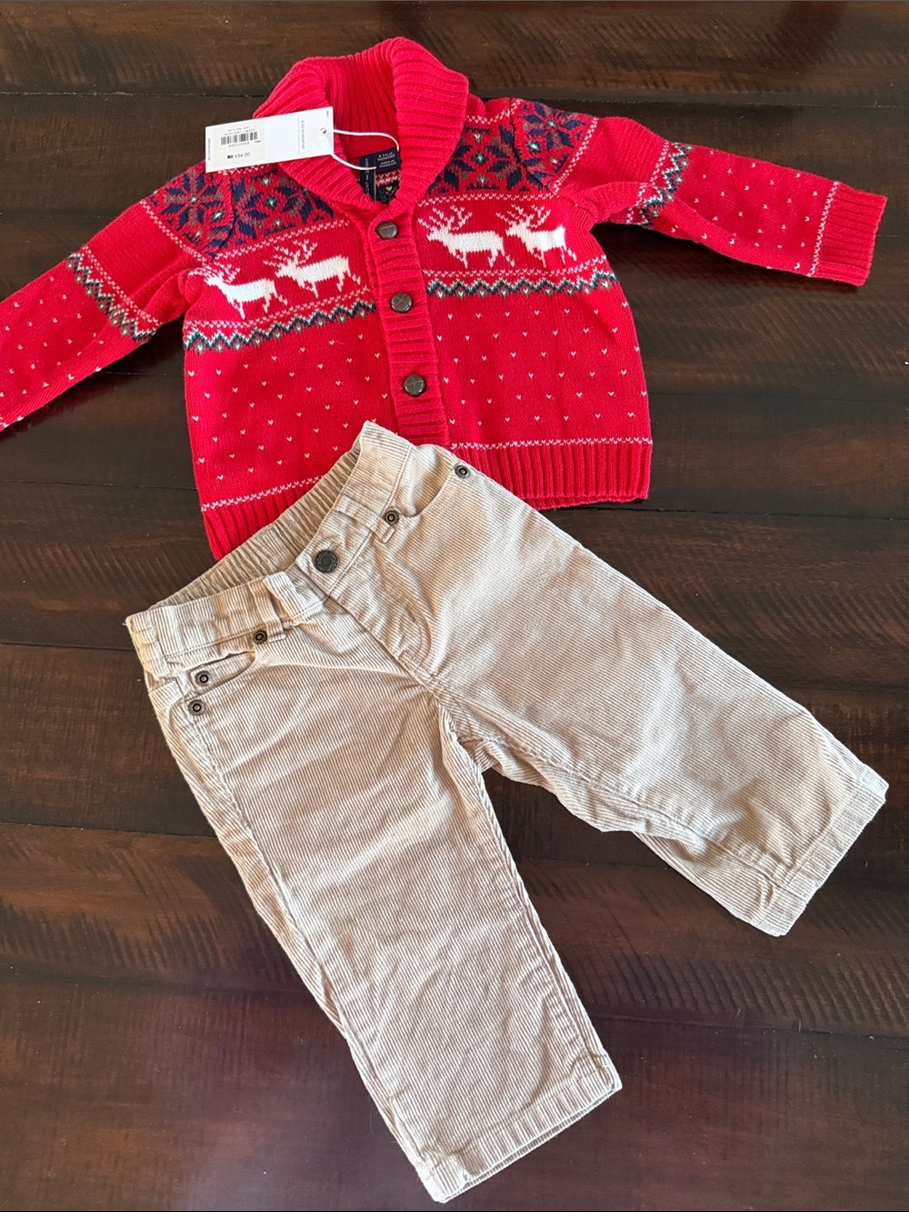 Red Fair Isle Shawl Collar Cardigan Sweater - Boys
